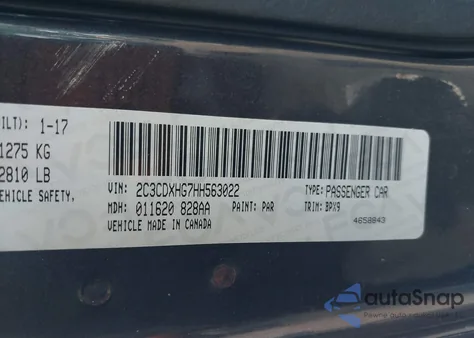 2017 Dodge Charger Sxt Rwd из США, поврежденный, VIN 2C3CDXHG7HH563022